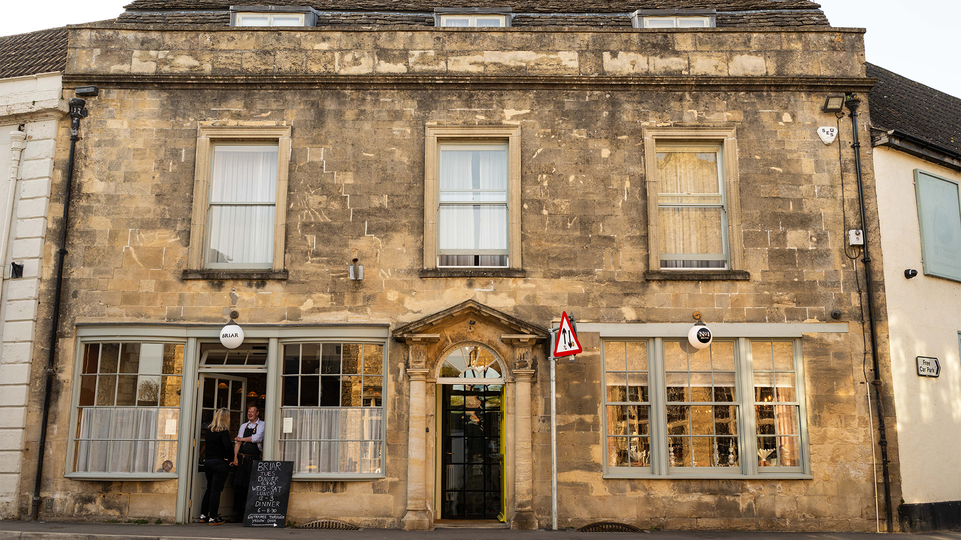 Briar in Bruton, Somerset. Image courtesy of Briar. Chalkboard menus line the sandstone exterior of Briar restaurant