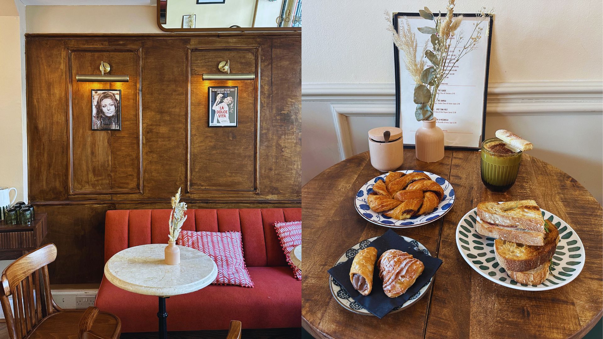 A slice of Italy in Fitzrovia at Baretto Coffee. Image credit: Kirstine Spicer A chic table setting and plates full of pastries.