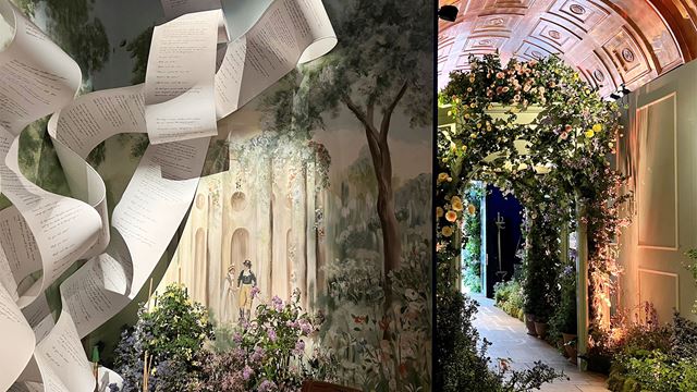 Sketch's entrance hall shows a painted hall depicting the British countryside, with a stream of white pages swirling around the wall.