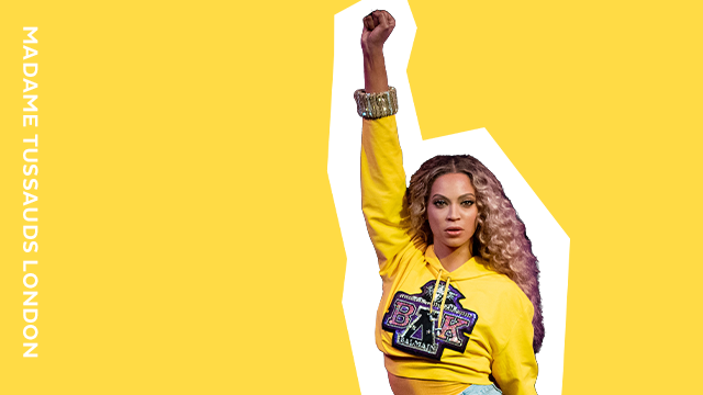 Visit Madame Tussauds London with the Merlin London Attractions Pass. Image courtesy of Big City Saver. A graphic showing the singer Beyonce, with the wording