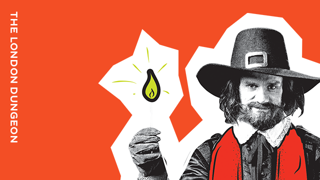 Step inside the London Dungeon with the Merlin London Attractions Pass. Image courtesy of Big City Saver. A graphic showing a character from The London Dungeon, with the wording