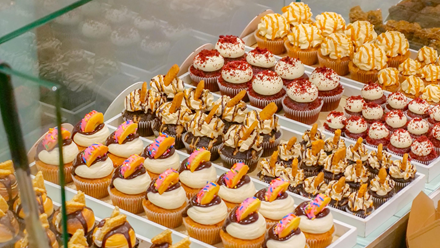 Choose from a mouthwatering selection of fresh cakes at Crumbs and Doilies. Credit: Crumbs and Doilies Ltd. Image courtesy of Crumbs and Doilies.