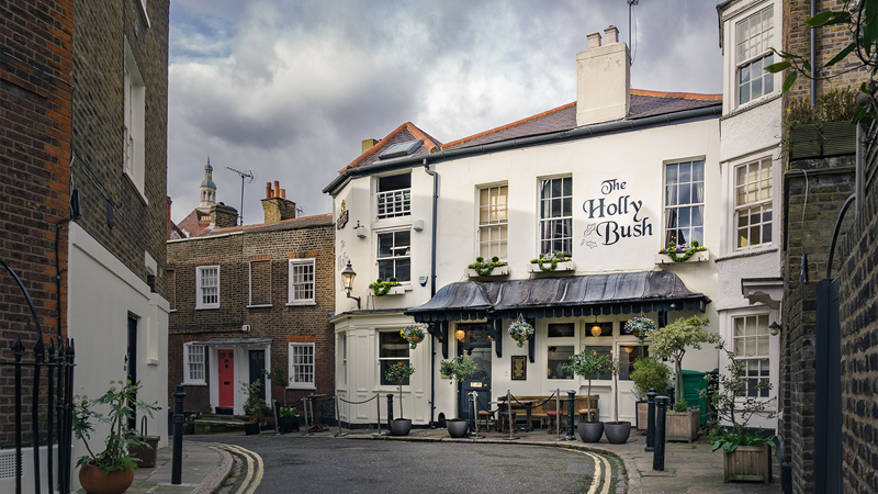 Visit cosy pub The Holly Bush in quaint Hampstead. Credit: The Holly Bush. Image courtesy of The Holly Bush. The exterior of the Holly Bush