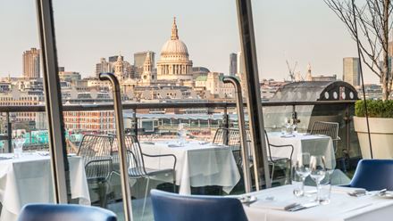 Dine with an incredible view of St Paul's Cathedral at OXO. Credit: Oxo Tower Restaurant, Bar and Brasserie. Image courtesy of OXO Tower Restaurant, Bar and Brasserie.