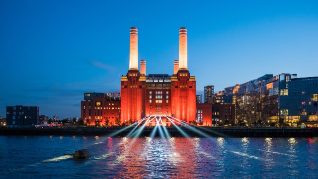 Battersea Power Station is one of the capital's newest shopping centres. Image courtesy of Charlie Round-Turner/Battersea Power Station. Battersea Power Station lit up in red in celebration of its reopening.