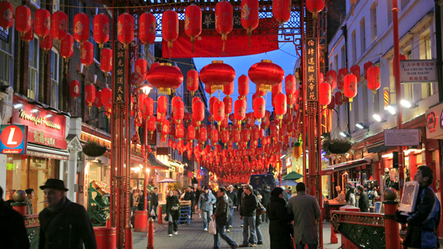 Lanterns decorate London's Chinatown in Soho