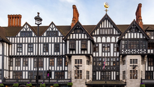 The striking Liberty department store facade in Soho, London.