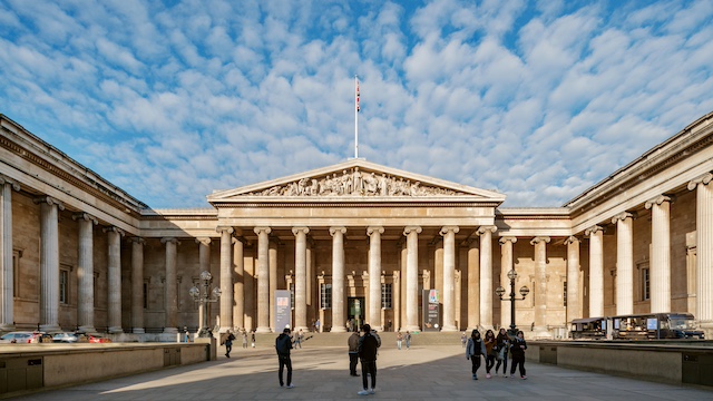 Exterior of the British Museum courtyard on a sunny day.