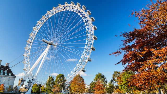 The pods on the London Eye are fully accessible for wheelchairs. Credit: Jon Reid. Image courtesy of visitlondon.com. The London Eye on a sunny day in autumn.