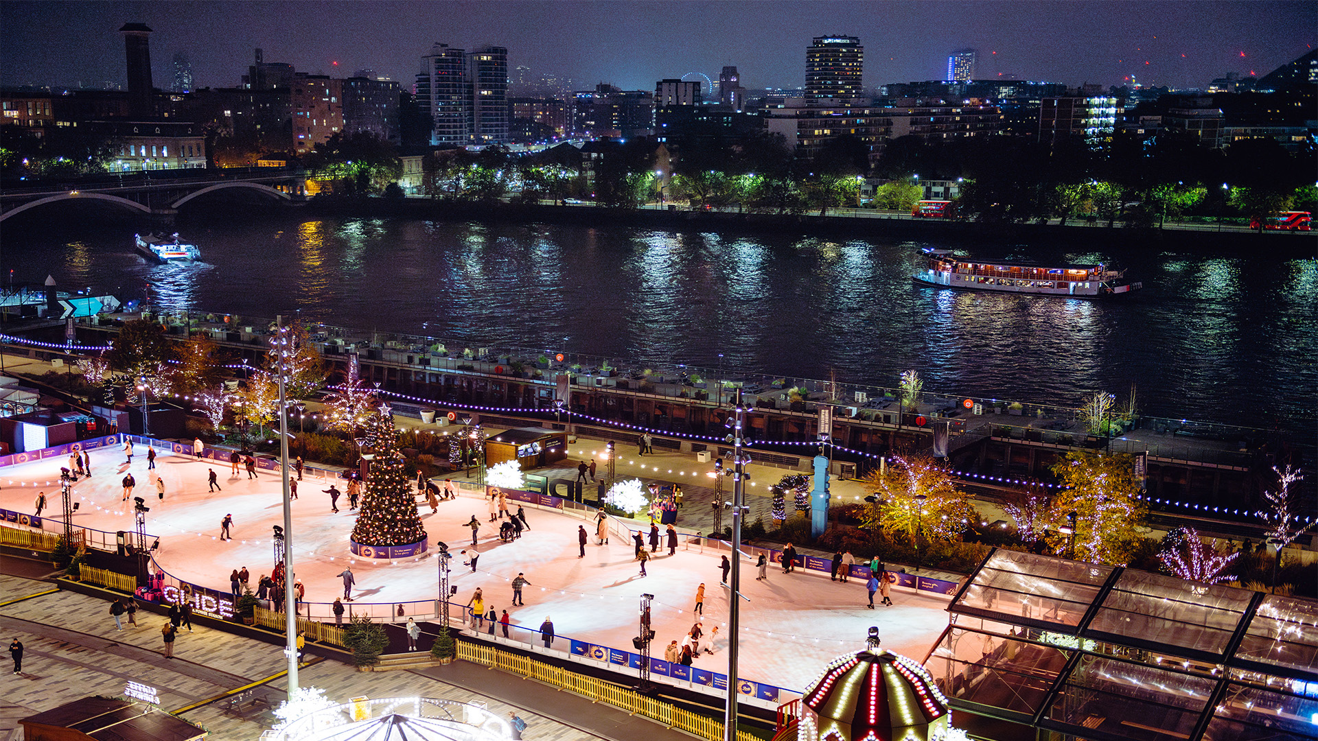 Glide at Battersea Power Station. Image courtesy of Battersea Power Station. Riverside ice rink Glide at Battersea Power Station