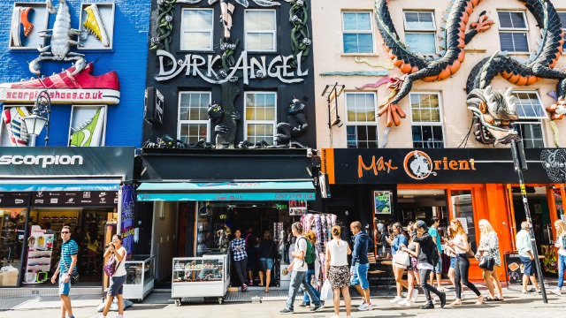 The colourful shop façades of Camden Market 