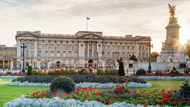 Buckingham Palace offers step-free access and other features for visitors with disabilities. Credit: Jon Reid. Image courtesy of visitlondon.com. Colourful flowers in front of Buckingham Palace in London on a sunny day.