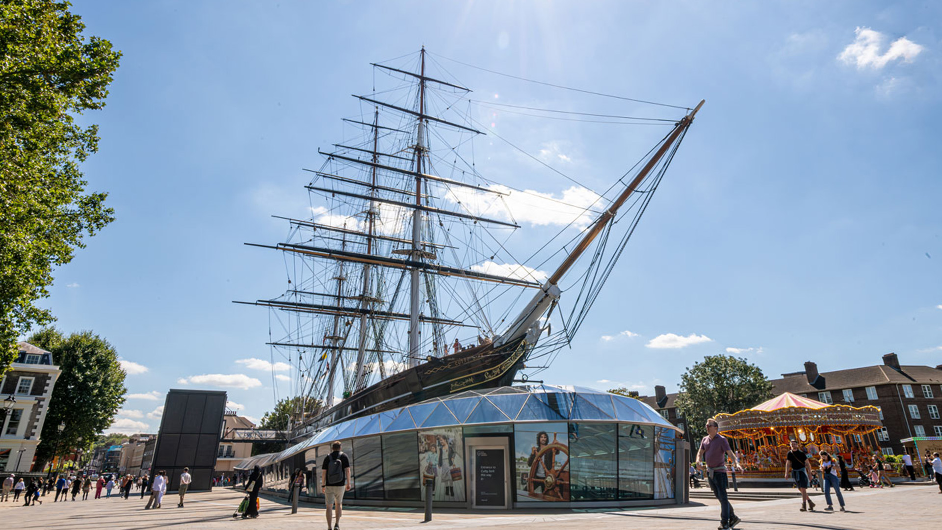 Step aboard Cutty Sark, a famous tea clipper that was once the fastest ship at sea. © Michael Barrow. Image courtesy of visitlondon.com. The Cutty Sark ship against a blue sky background in London