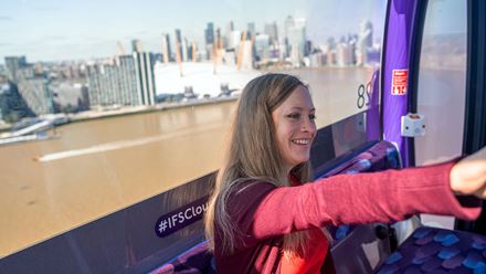 Fly across the Greenwich Peninsula using the IFS Cloud Cable Car from North Greenwich to the London Royal Docks. ©London & Partners/Michael Barrow