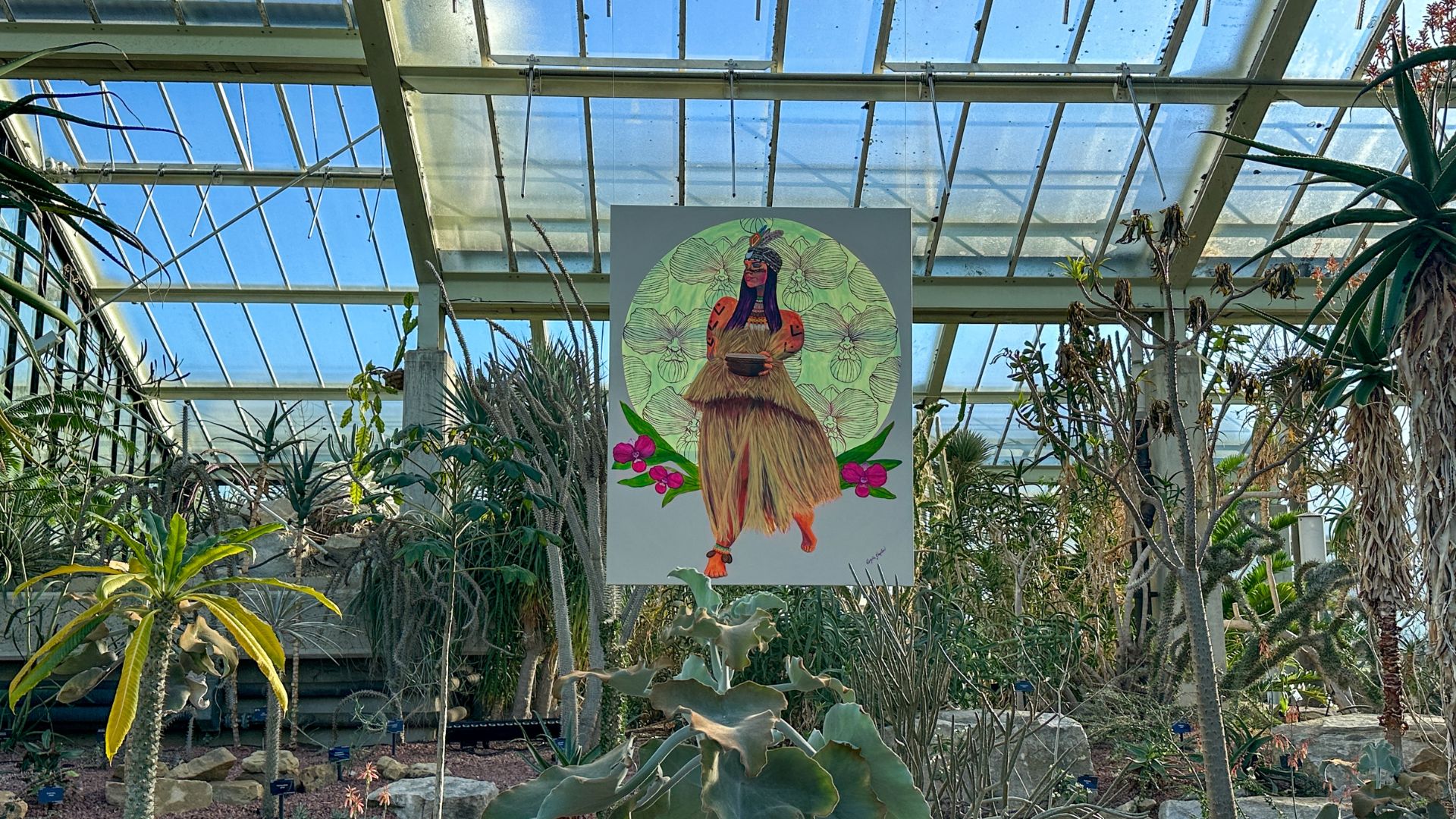 Uncover the beautiful series of painting, "Dancing Ladies" by Lima-born artist Gisella Stapleton. © Visit London/Kirstine Spicer A painting of a dancing ladies among floral and fauna at kew gardens.
