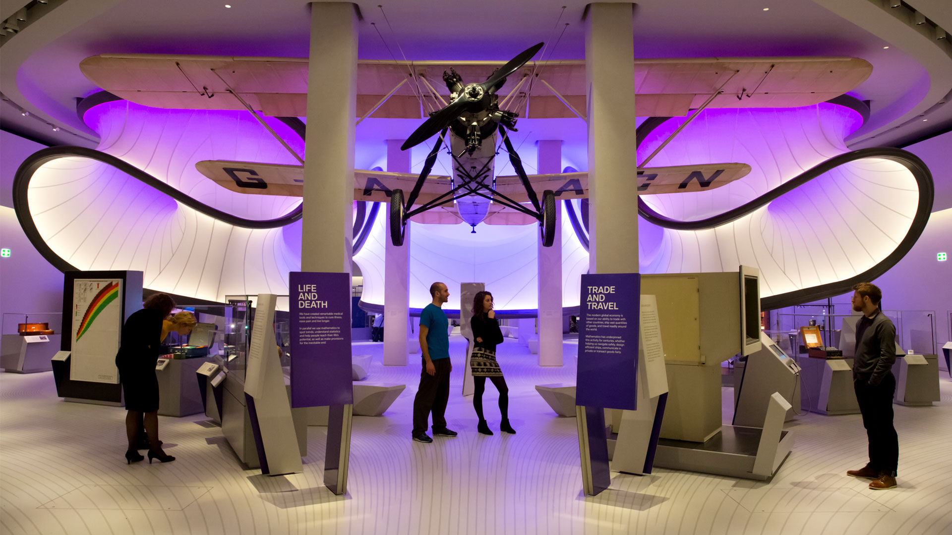 The Winton Gallery at The Science Museum. Image courtesy of The Science Museum Group. Plane suspended by ceiling at the Science Museum.
