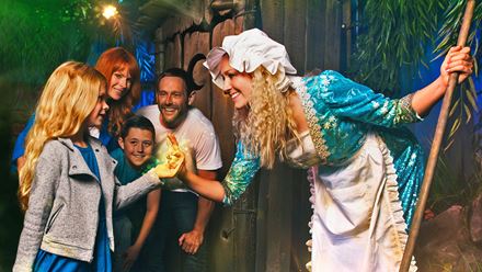Experience the immersive family attraction Shrek's Adventure! London and meet your favourite characters from Princess Fiona to Donkey and more. © Merlin Entertainments 2024