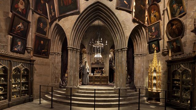 The set of Dumbledore's Office, complete with framed picutres on the wall.