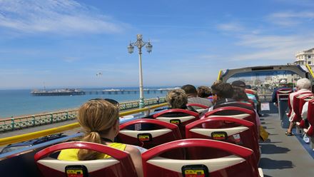 See the Brighton Pier from the Hop-on Hop-off Bus tour Brighton. Image courtesy of Golden Tours