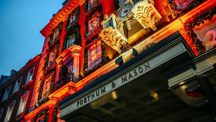 See some of London's best Christmas decorations on the Christmas lights bus tour, including the famous Fortnum's Advent calendar. Image courtesy of London & Partners/Michael Barrow.