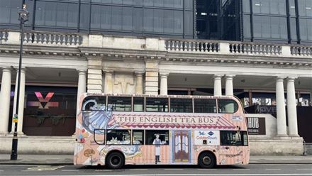Hop aboard the musical afternoon tea bus for a special tour of London. Image courtesy of Golden Tours.