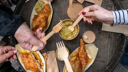 Savour a selection of classic British foods and drinks. Image courtesy of Visit London.