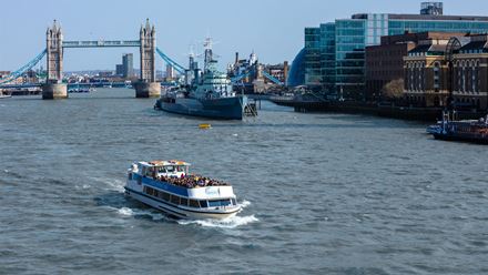 Enjoy a circular sightseeing cruise of London on the river Thames. Image courtesy of Golden Tours.