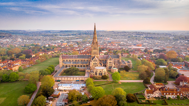 Aerial view of Salisbury cathedral. Image courtesy of Shutterstock Aerial view on Salisbury and its cathedral.