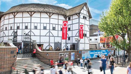 Head to the Shakespeare Globe and experience outdoor theatre as it was in Elizabethan times. Image courtesy of the Shakespeare Globe.