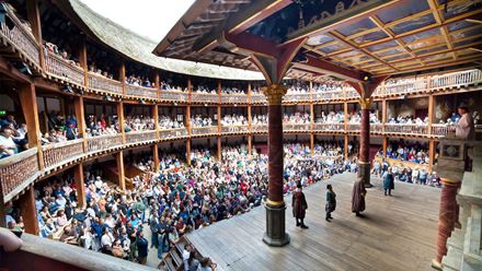 Experience some of Shakespeare's finest work at a performance in the open-air Shakespeare Globe Theatre. Image courtesy of the Shakespeare Globe.