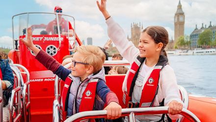 Marvel at London’s landmarks as part of a Thames Rockets experience on the Thames Barrier Boat Adventure. Image courtesy of Golden Tours.