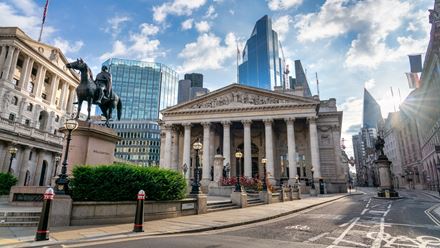 Threadneedle Street in the City of London, one of nine streets that converge at Bank. Image courtesy of Shutterstock.