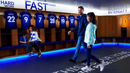 Discover The Chelsea FC Dressing Room on a guided stadium tour. Image courtesy of Golden Tours.