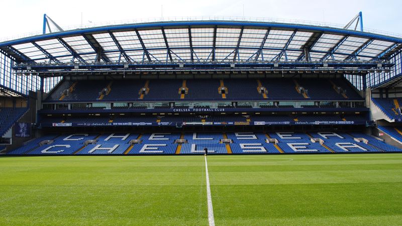 Explore the home and history of Chelsea FC on a guided stadium tour. Credit: Golden Tours. Image courtesy of Golden Tours. Interior of Chelsea FC Football Stadium.