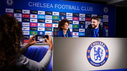 Enjoy an epic tour of Chelsea FC Stadium and experience the action of the Press Room. Image courtesy of Golden Tours.