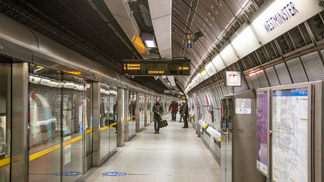 The Night Tube operates on five London Underground lines. Image courtesy of Shutterstock. People waiting for the Night Tube on the platform at a London Underground station