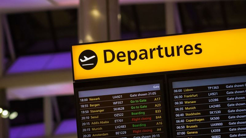 Find a variety of shops and eateries at the London Heathrow Airport departure lounges. Credit: Shutterstock. Image courtesy of Shutterstock. A photo of the digital departure board at London Heathrow Airport with a list of different flights, flight numbers and departure information