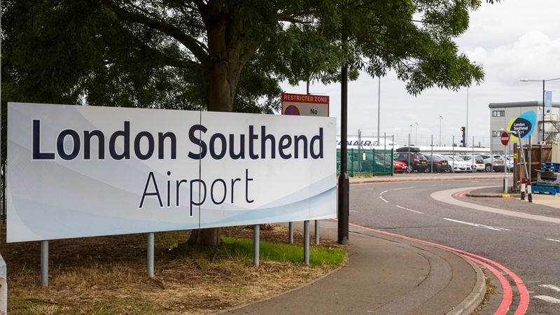 A photo of one of the entrance signs to London Southend Airport