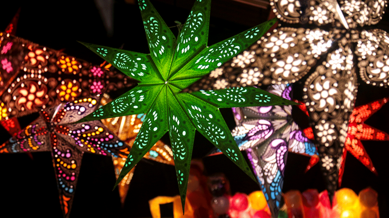 Southbank Christmas Market. Image courtesy of India Roper-Evans/Southbank Centre. Twinkling lights at Southbank Centre Winter Market