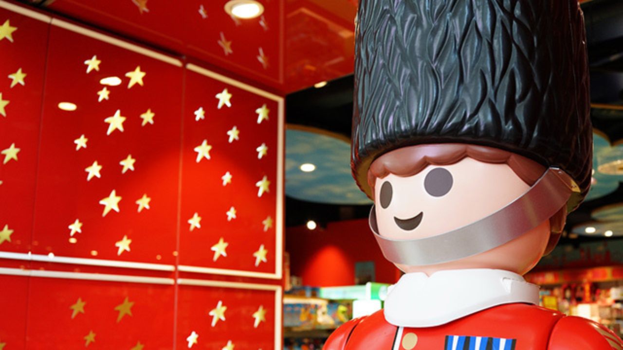 Pick up a memorable gift for the little ones at Hamleys. © Shutterstock. Large toy soldier at hamleys london.