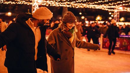 Young couple ice skating at Winter Wonderland. Image courtesy of Winter Wonderland.