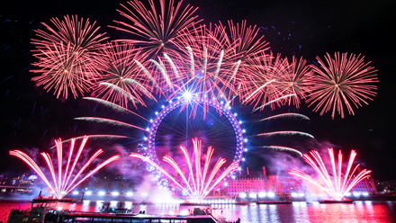 Celebrate New Year's Eve in London with the annual fireworks display. Credit: Mayor of London. Image courtesy of Greater London Authority.