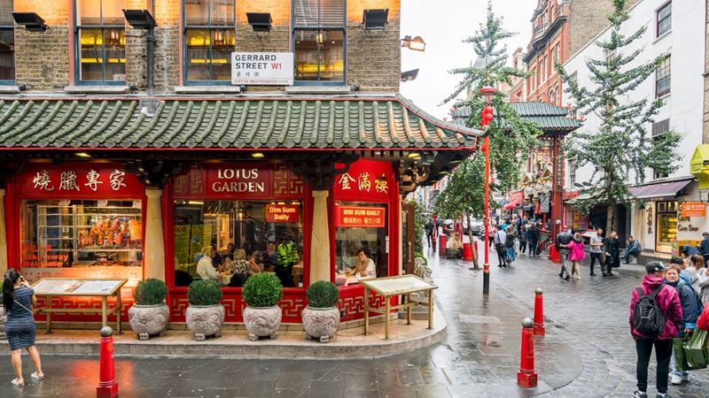 Buzzy Chinatown in Soho is a must-visit on any London itinerary. Credit: chinatown.co.uk. Image courtesy of chinatown.co.uk. Chinese restaurant exterior on Gerrard Street in Chinatown, Soho.