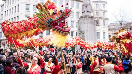 Dragon dancers at Chinese New Year celebrations in London. Photo: Jon Mo / LCCA.