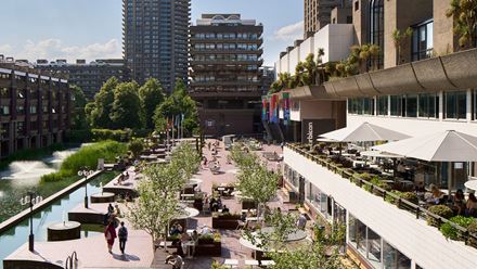 After spending some time inside the Barbican, why not take a stroll along the Lakeside Terrace and soak in the peaceful atmosphere and the striking brutalist architecture? Image courtesy of The Barbican/Photo credit: Dion Barrett.