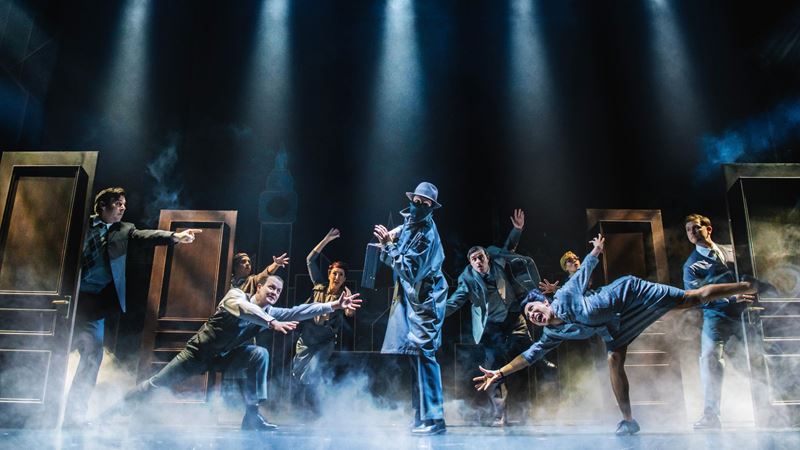 The cast of The Comedy About Spies on stage at the noel coward theatre.