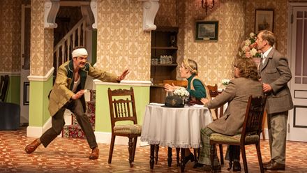 Join Basil, Sybil, and the rest of the gang at Torquay's most chaotic hotel, Fawlty Towers the Play. © London Theatre Direct/Hugo Glendinning