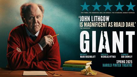 Follow Roald Dahl as he navigates a growing scandal in the acclaimed play Giant, currently at the Harold Pinter Theatre. Image courtesy of London Theatre DIrect.