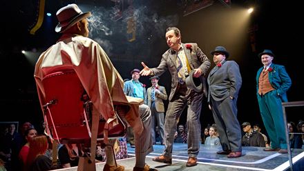 See Guys and Dolls at the Bridge Theatre and follow Nathan Detroit in the streets of Manhattan as he gambles his way out of a police investigation. Image courtesy of Premier Entertainment/ photo credit Manuel Harlan.