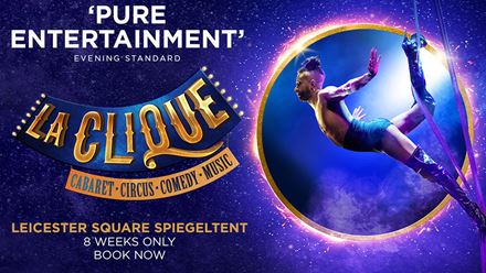 Spend a night at the award-winning cabaret La Clique, performing in Leicester Square this Christmas. Image courtesy of SEE Tickets. 